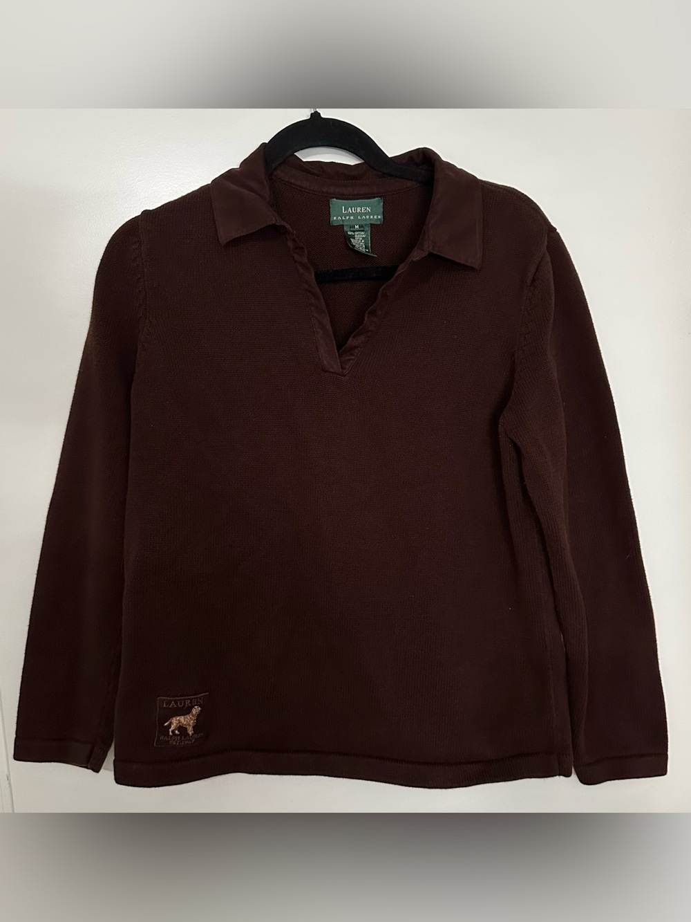Ralph Lauren Women’s Deep Brown V‑Neck Polo Sweater